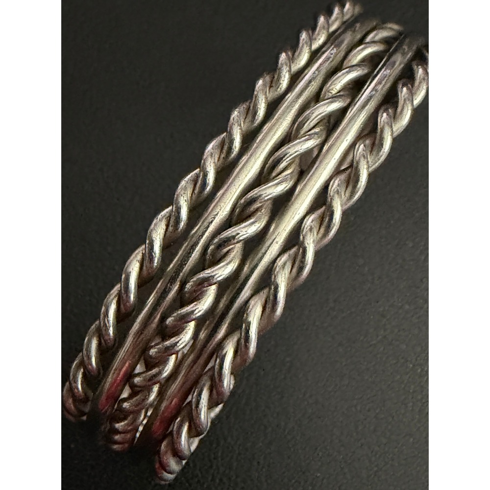 Vintage Cuff Bracelet Southwestern Silver Tone Twisted Rope